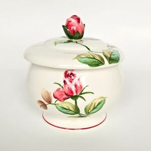 Vintage Lefton Americana Rose Candy Ginger Jelly Sugar Jar with Lid Footed Japan